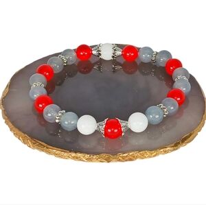 Cherry Red & White Jade Grey Chalcedony Bracelet Y2k Retro Revival Earth Art